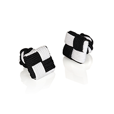 CUFFLINKS SILK KNOT SQUARE BLACK/WHITE