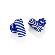 CUFFLINKS SILK KNOT CYLINDER BLUE/WHITE